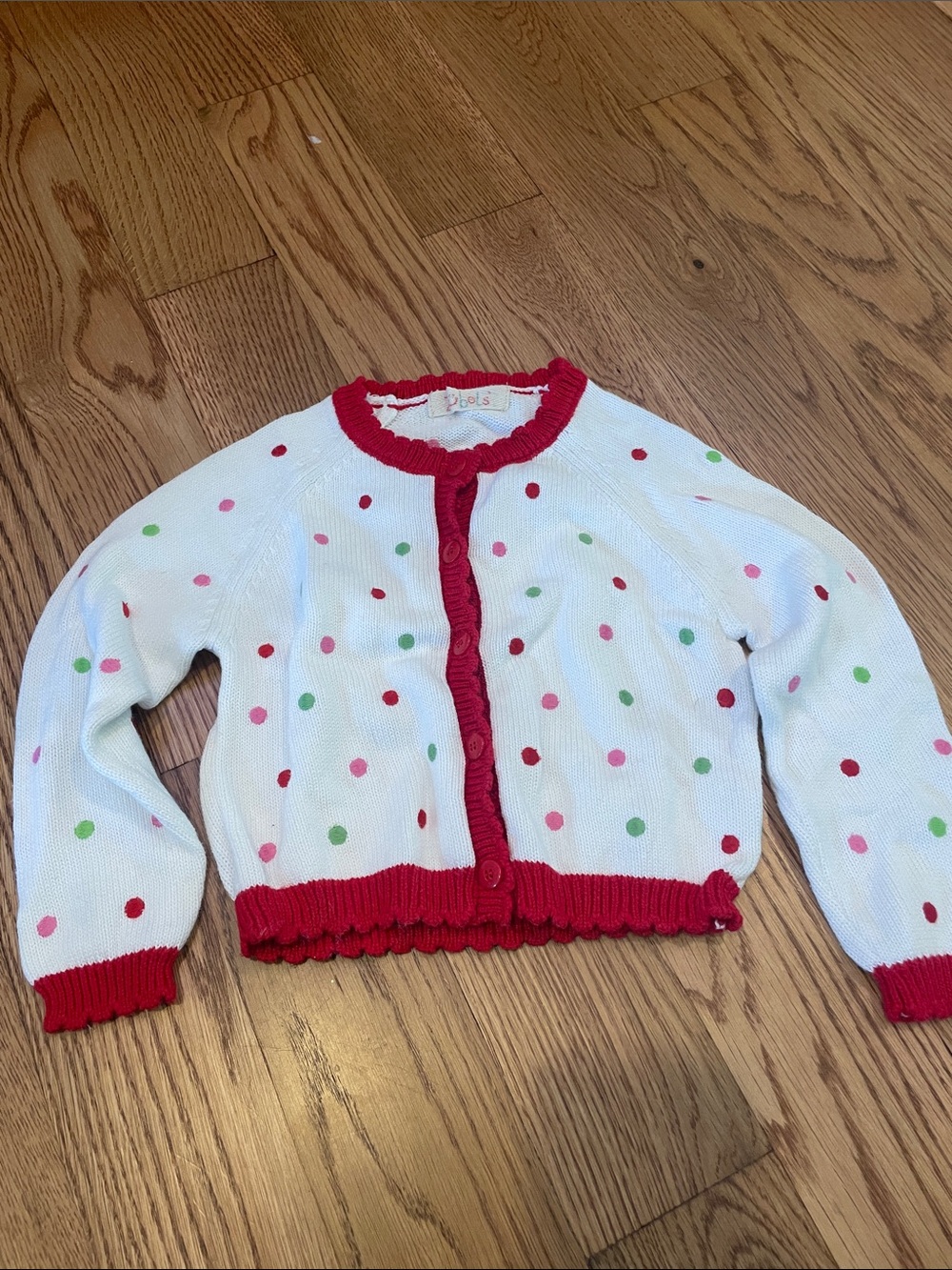 Girls White Polka Dot Cardigan with Red Trim